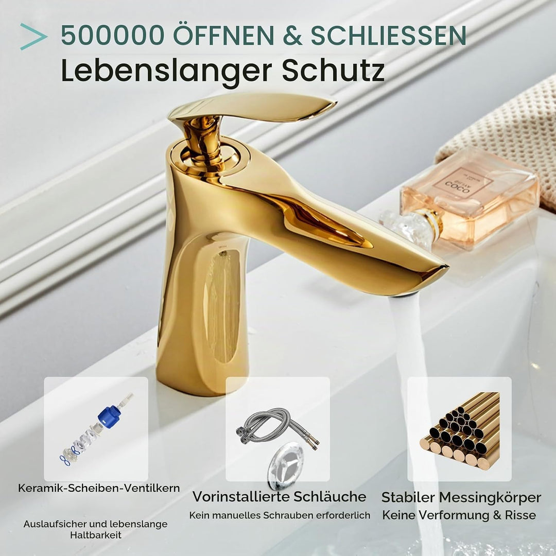 Leekayer Waschbecken Wasserhahn Gold Chrom Messing Einhand-Waschtisch-Mischbatterie,LK75239Gg, Gold