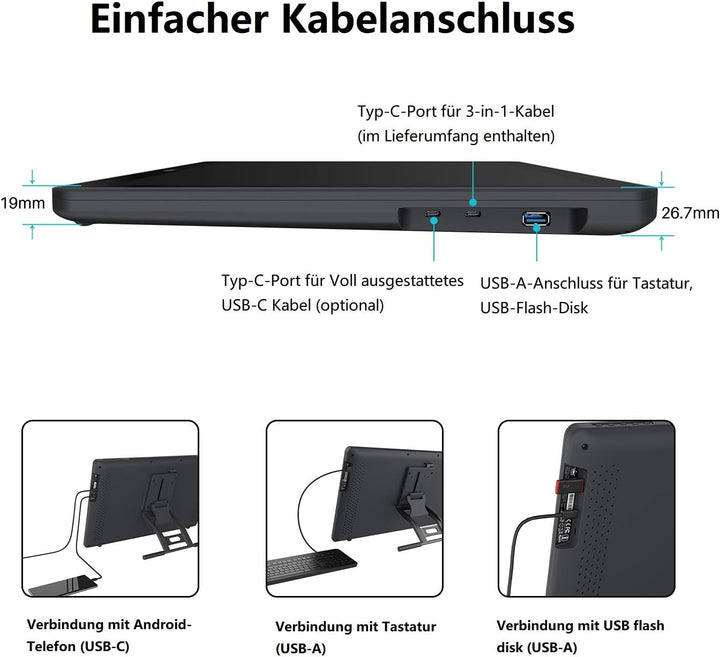HUION Kamvas 22 21,5 Zoll Grafiktablett mit Display, 120% sRGB-Farbumfang, blendfreier Mattfilm, kan