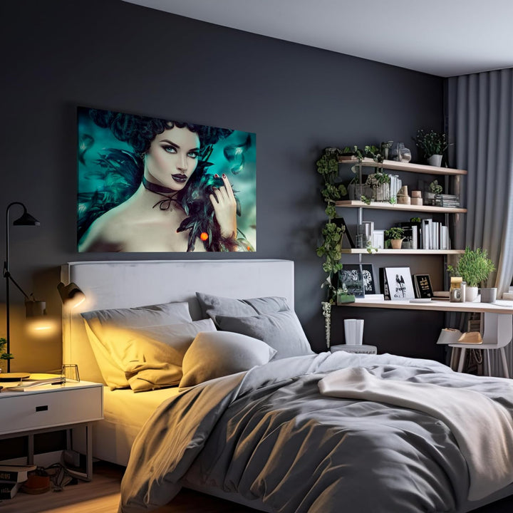 wandmotiv24 Leinwandbild Models, 40x30cm, Querformat, Frau, Federn, Deko, Bilder auf Leinwand, Wandd