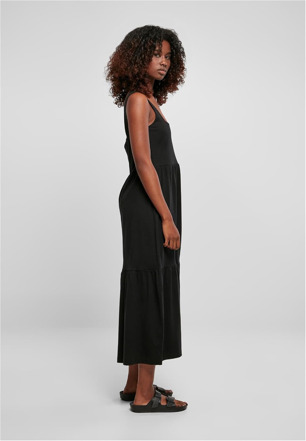Urban Classics Damen Kleid mit breiten Trägern und Volant Einsätzen, Frauen Sommerkleid in 4 Farben