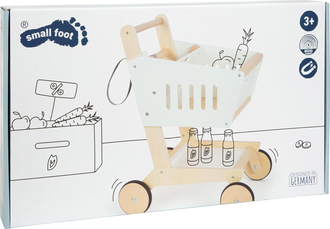 Small Foot Einkaufswagen Fresh aus Holz, Zubehör für den Kaufladen und Supermarkt, Rollenspielzeug a