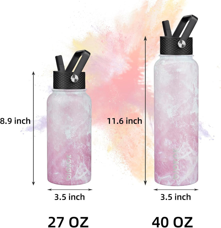 BJPKPK Isolierte Wasserflaschen, Edelstahl-Wasserflasche mit Strohhalm, thermoisolierte Wasserflasch