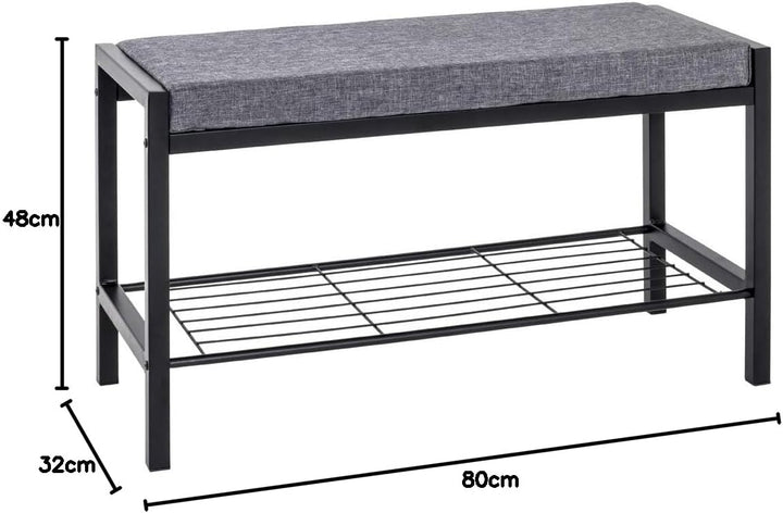 HAKU Möbel Schuhbank, Metall, schwarz-grau, B 80 x T 32 x H 48 cm, Schwarz-grau