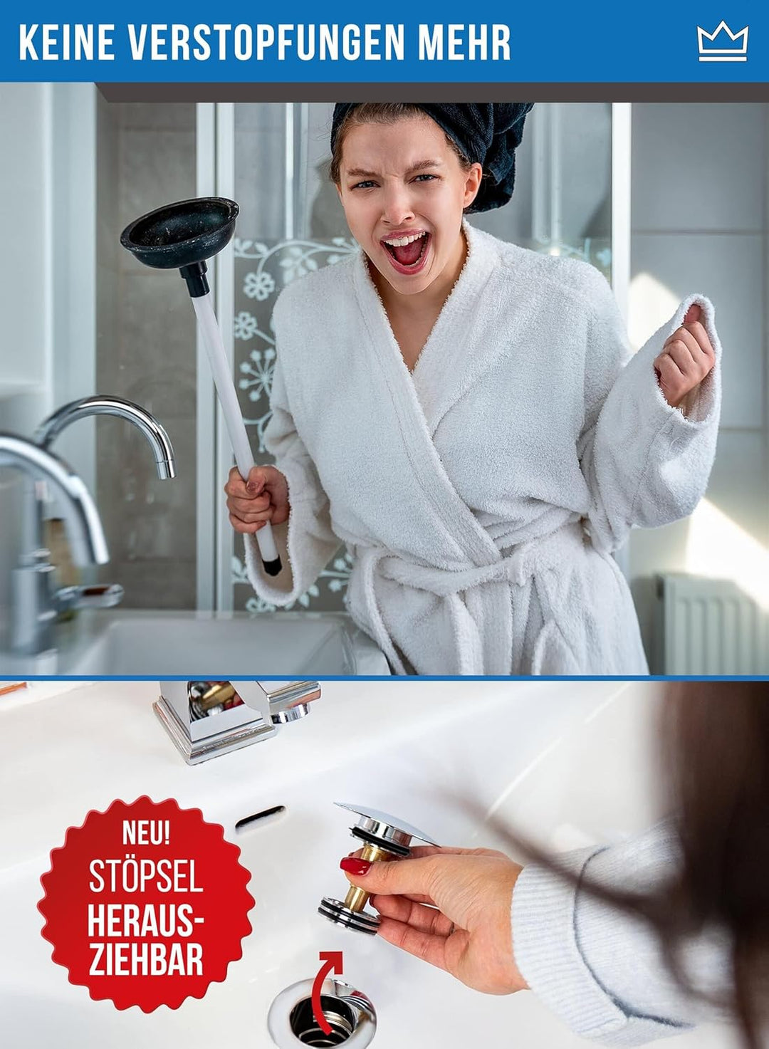 FEINER® Universal Waschbecken Ablaufgarnitur für Waschbecken & Waschtisch Aller Art MIT Überlauf, St