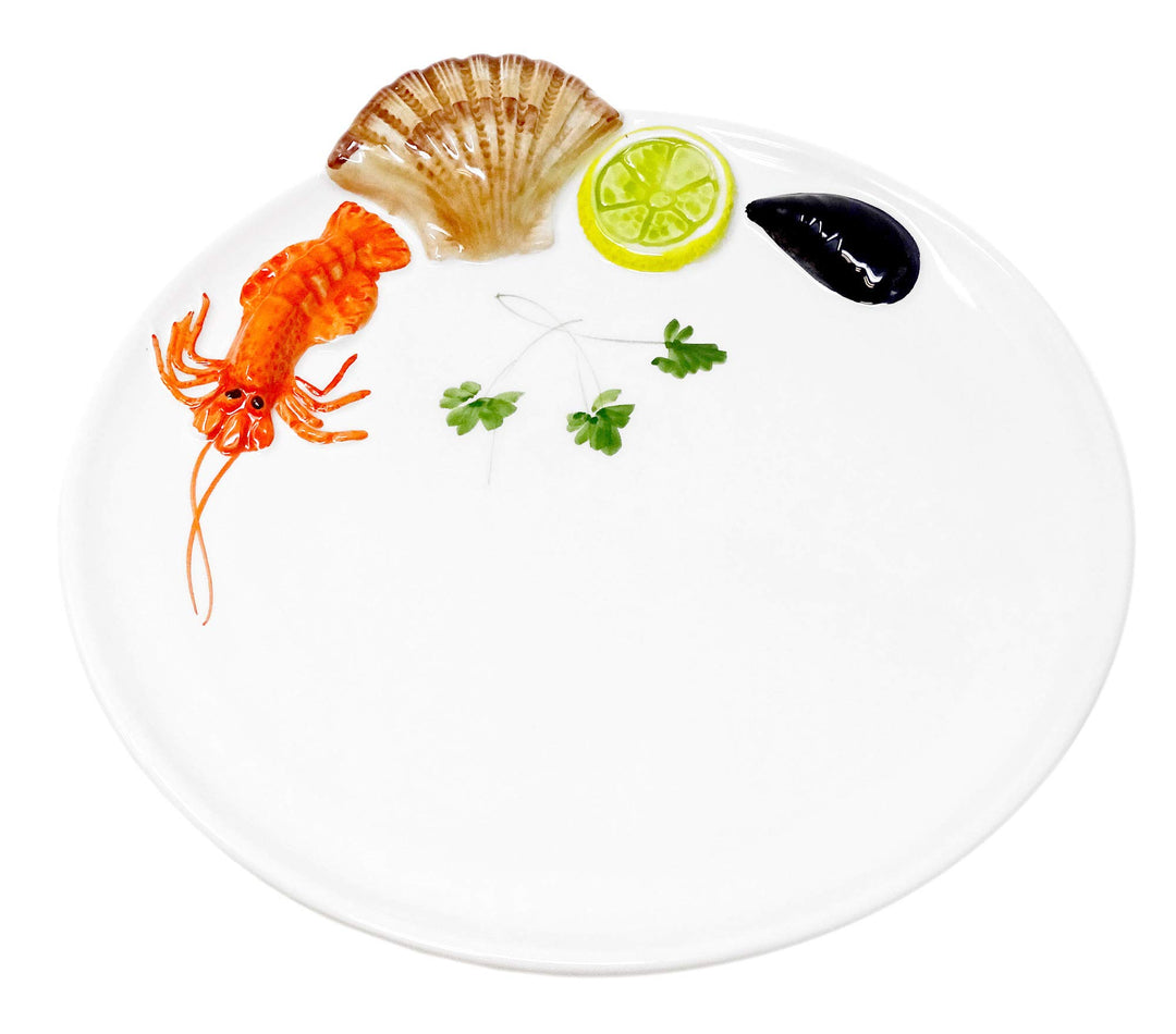 Lashuma Handgemachter Platzteller aus Italienischer Keramik im Meeresfrüchte Design, Runder Fischtel