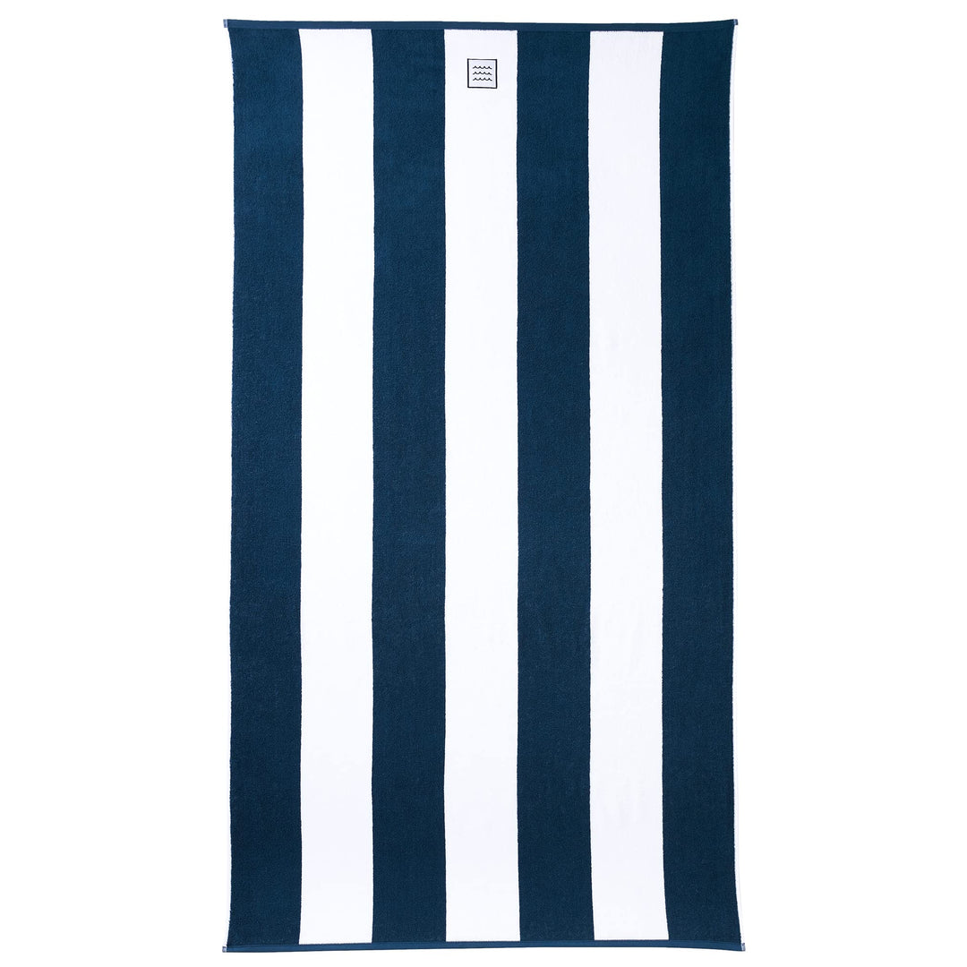 Strandhandtuch Soho, Strandtuch | 100x180cm gross, Weiss Blau Gestreift | Badetuch XXL aus 100% Baum