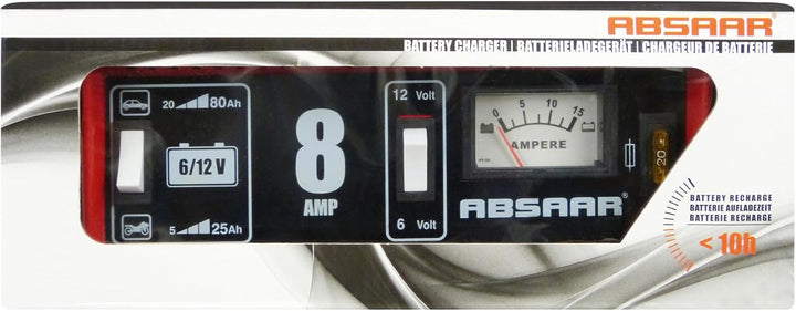 Absaar 77911 Batterie-Ladegerät für Auto/Motorrad 8A, umschaltbar 6/12V, rot/schwarz 8 A, 8 A