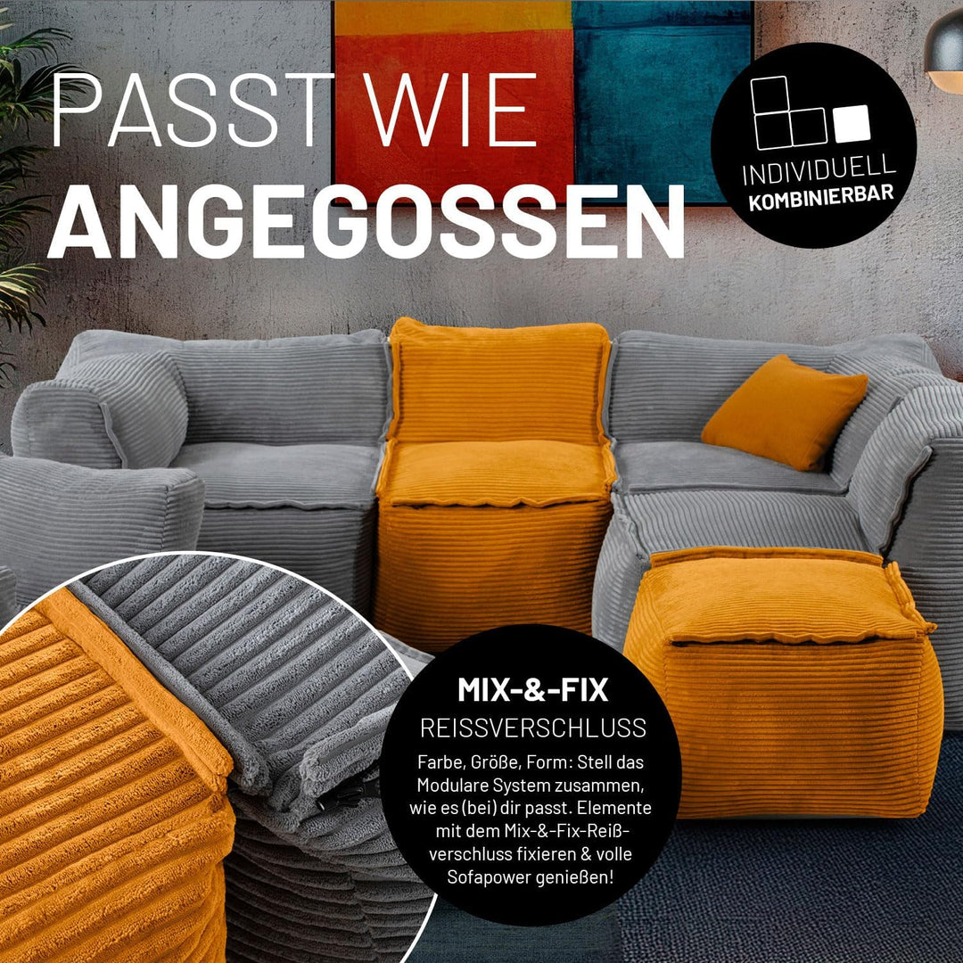 Lumaland Modular Sitzsack-Hocker - Cord-Reihe | Indoor Sitzsack mit Softer Struktur, ideal Sofa Modu