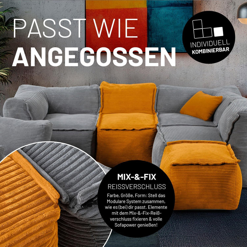 Lumaland Modular Sitzsack-Hocker - Cord-Reihe | Indoor Sitzsack mit Softer Struktur, ideal Sofa Modu