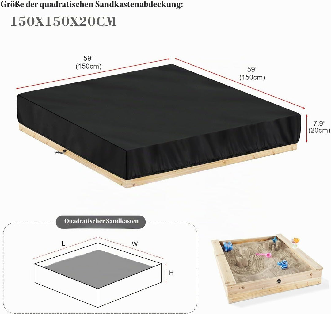 LAMUNI Sandkastenabdeckung Quadratisch Sandkasten Abdeckung Wasserdicht Sandkistenabdeckungen, 420D