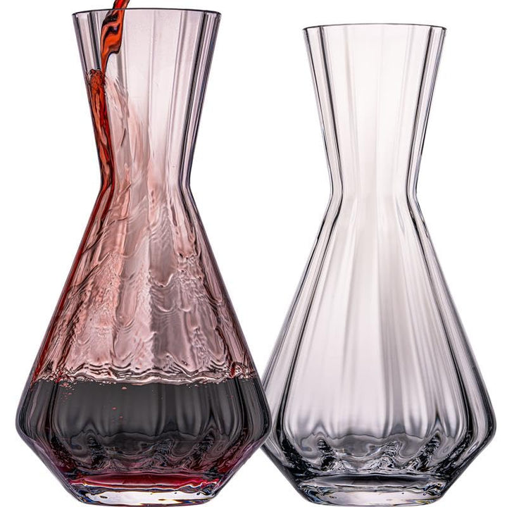 Weindekanter 1200ml 2er Set – handgefertigte Karaffe aus Crystalline Glas mit gewellter Optik – Rotw