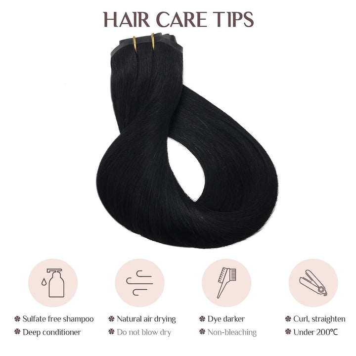 MAXITA Seamless Clip in Extensions Echthaar, 45cm 18 Zoll 110g 7 Stück Tief Schwarz PU Echthaar Exte