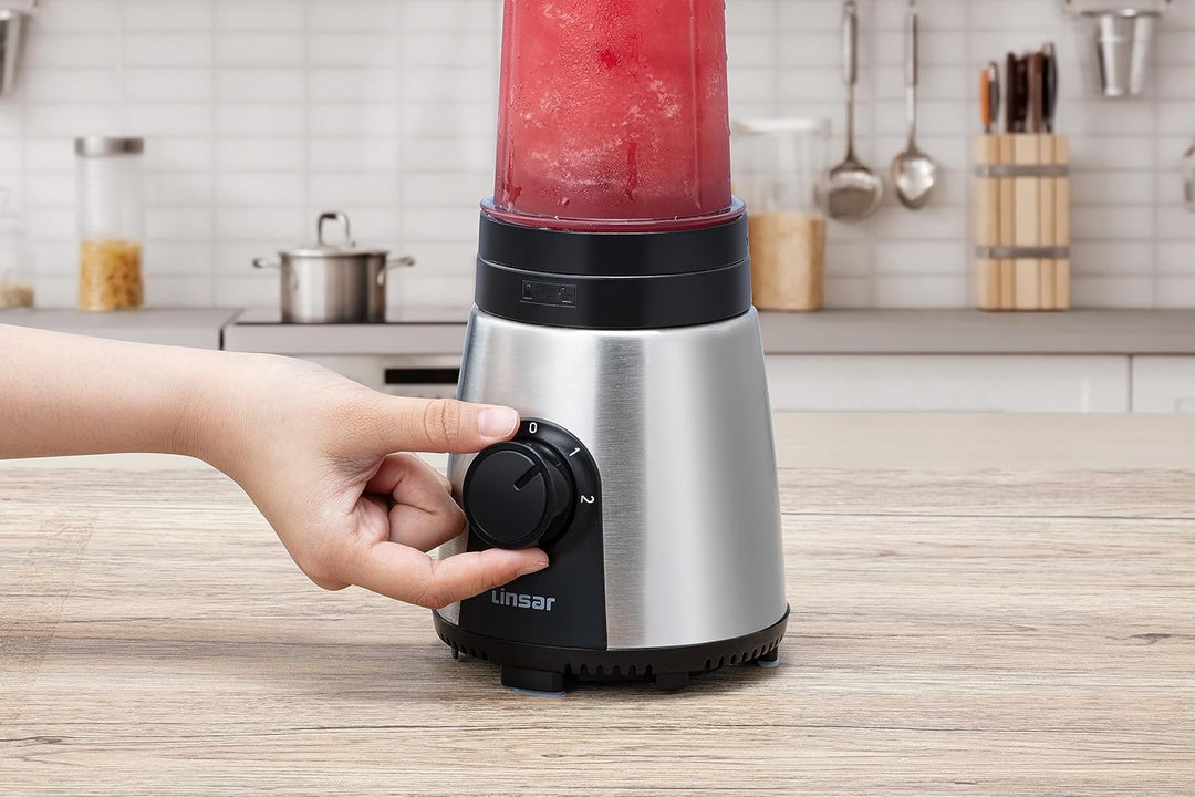 Linsar - 3in1 Smoothiemaker - 600 ml - Mit 2 Mixstufen, 4-Klingen-Edelstahlmesser und To-Go Becher -