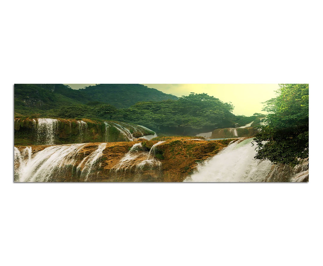 Paul Sinus Art Panoramabild auf Leinwand und Keilrahmen 150x50cm Vietnam Detain Wasserfall Natur