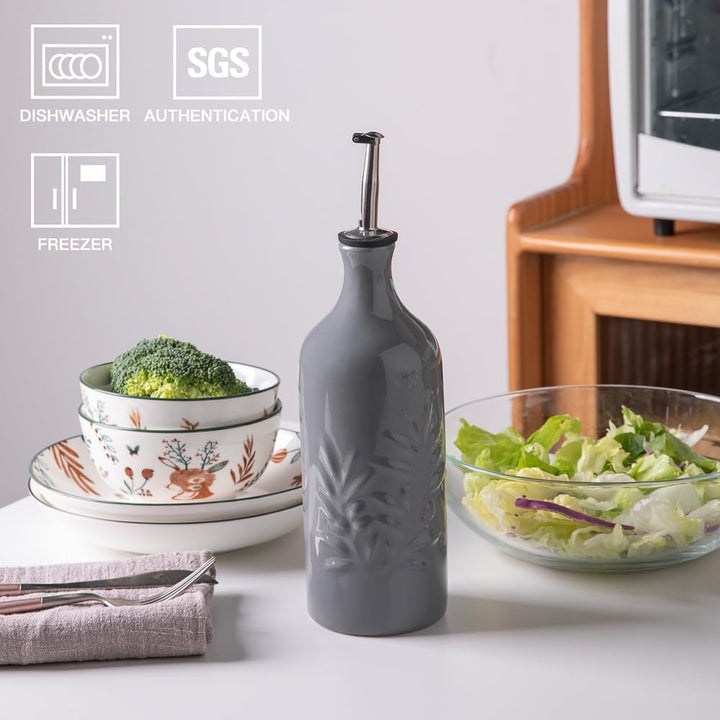 Sweejar Home Keramische Olivenölspenderflasche, 570ml Relief Opaque Cruet, um Oxidation zu reduziere