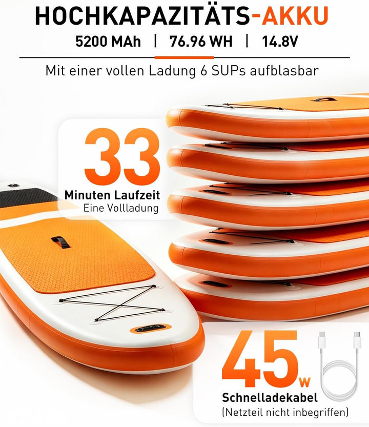 Elektische Sup Pumpe Akku 22PSI Elektrische Pumpe Sup 76.96WH | Akku Pumpe Sup Aufblasen 6 SUP12V DC