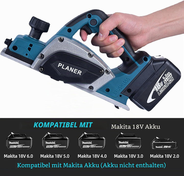 Akku-Hobel Kompatibel mit Makita 18V Batterie, 3200r/min Handgeführte Elektrische Holzhobelmaschine
