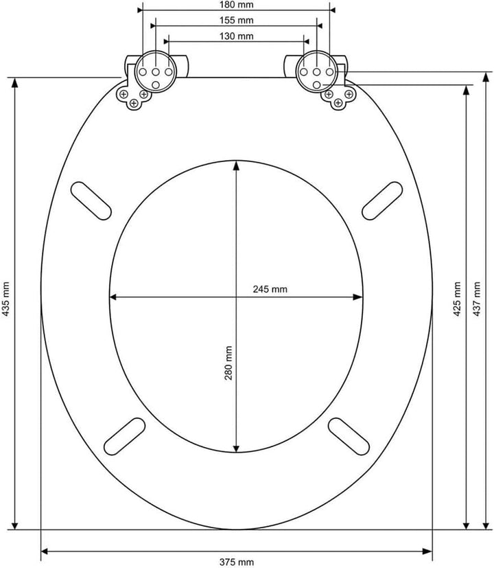 MDF-Toilettensitz mit Soft-Close-Mechanismus, O-förmiger Toilettensitz mit verstellbaren Scharnieren