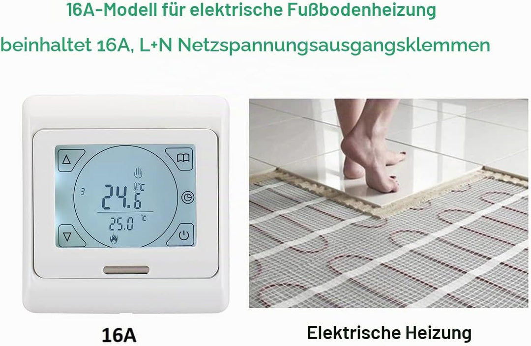 Wengart Digital Raumthermostat mit Touchscreen für elektrische Heizungen WG809,Unterputz Montage Woc