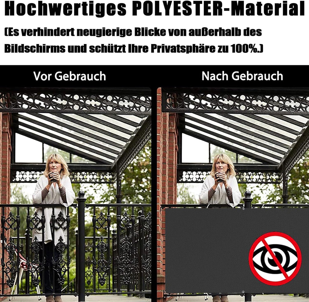 GLIN Balkon Sichtschutz 90 cm Hoch Grau Balkonumrandung Windschutz Balkonverkleidung Balkonbespannun