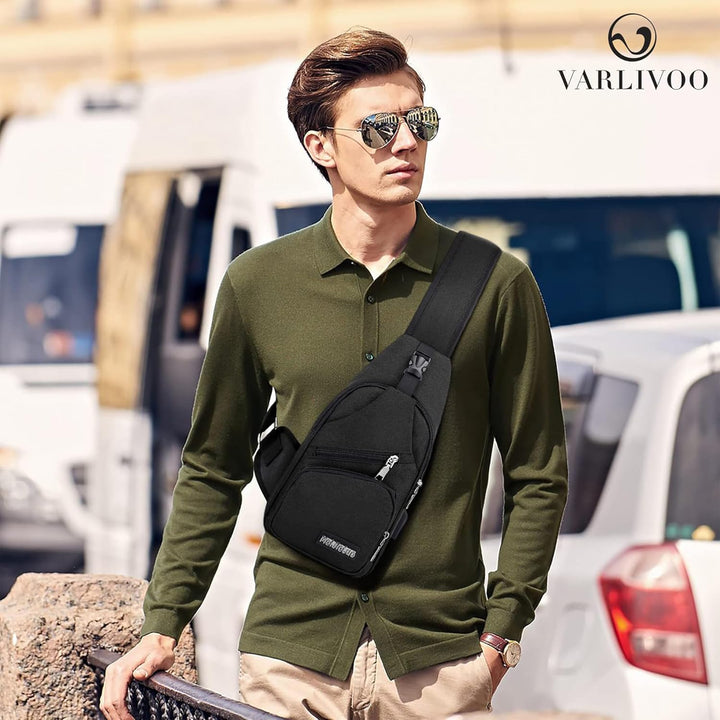 VARLIVOO Herren Sling Bag mit USB Port Crossbody Bag Diebstahlsicherung Schultertaschen Reise Wander