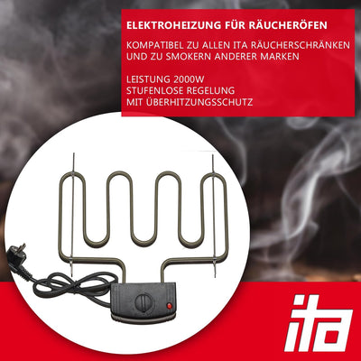 ITA Räucherofen Profi Elektroheizung 2000W zum Räuchern - Heizspirale für ITA Räucherschränke und Sm