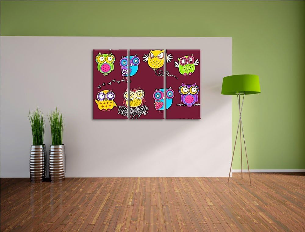 Verrückte Eulen für Kinder Spezial 3-Teiler Leinwandbild 120x80 Bild auf Leinwand, XXL riesige Bilde