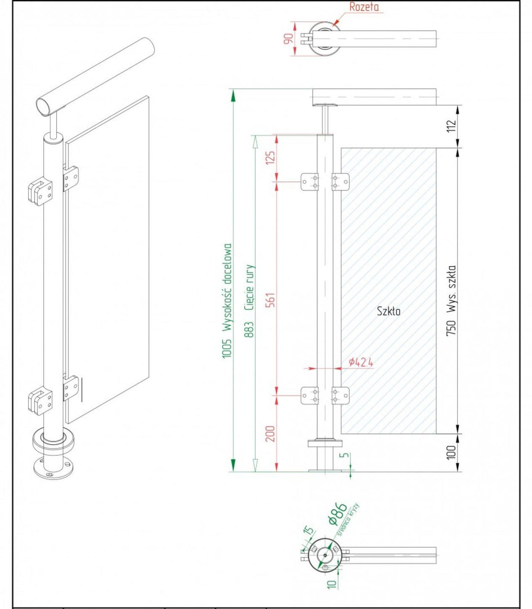Sellon24 Glaspfosten Ø42,4 mm Edelstahl AISI 304 geschliffen satiniert, geschweisst, für Glasgelände