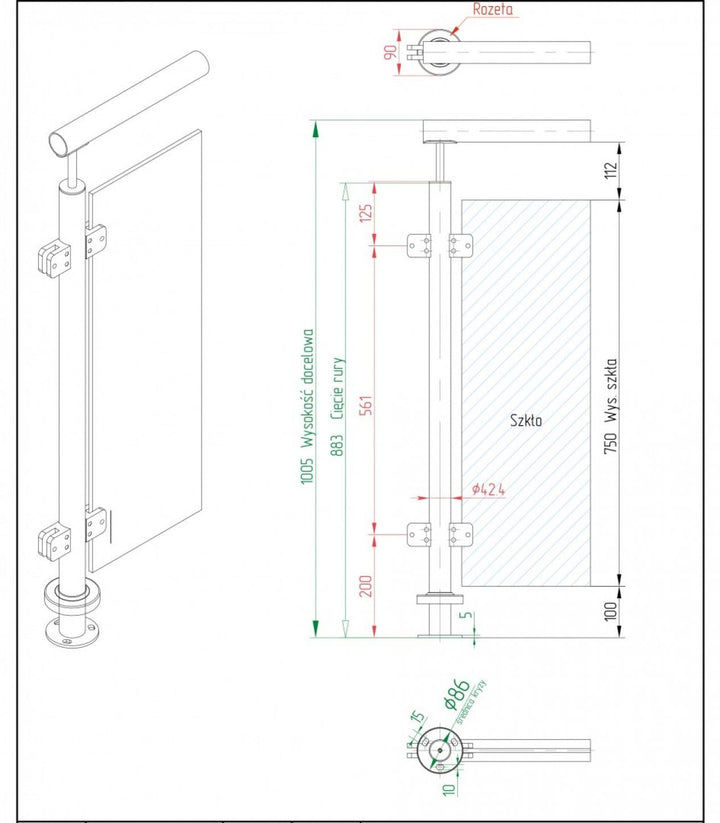 Sellon24 Glaspfosten Ø42,4 mm Edelstahl AISI 304 geschliffen satiniert, geschweisst, für Glasgelände