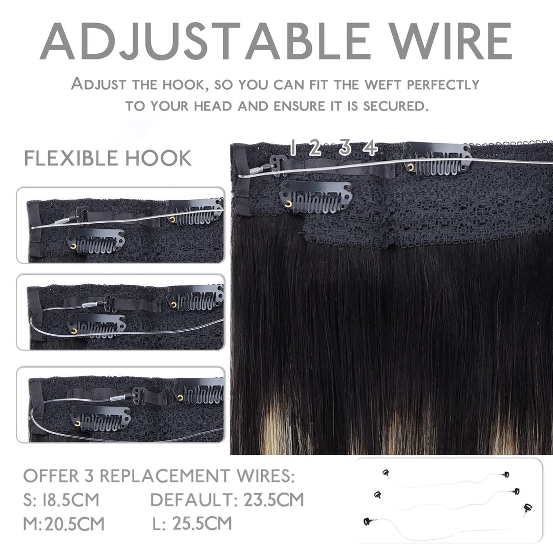 WENNALIFE Secret Hair Extensions Echthaar, 45cm 18 Inch 95g Balayage Natürliches Schwarz bis Hellblo