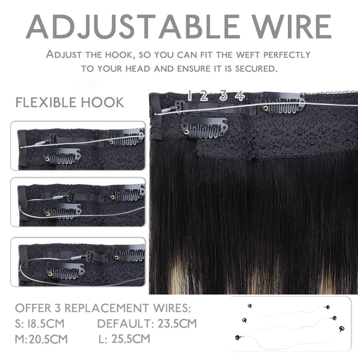 WENNALIFE Secret Hair Extensions Echthaar, 45cm 18 Inch 95g Balayage Natürliches Schwarz bis Hellblo