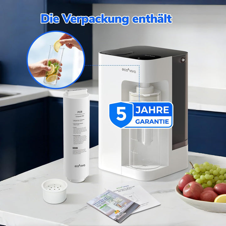 Ecoviva MATE 3 Auftisch Osmoseanlage Trinkwasser Umkehrosmoseanlage, 8-fach Filter gegen Nitrat & PF