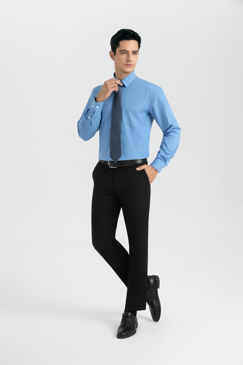 HISDERN Herren Hemd Langarm Einfarbige Hemden mit Krawatte und Taschentuch Formelle Businesshemd Hoc