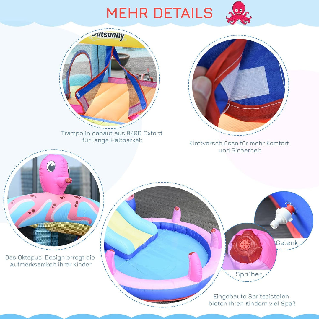 Outsunny Aufblasbare Hüpfburg mit Rutsche Springburg Spielburg Wasserpark für Kinder Trampolin aufbl