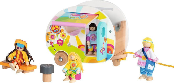 goki 51431 - Wohnwagen Camperfreude – farbenfroher goki66 Wohnanhänger aus Holz für Minipuppen/Biege