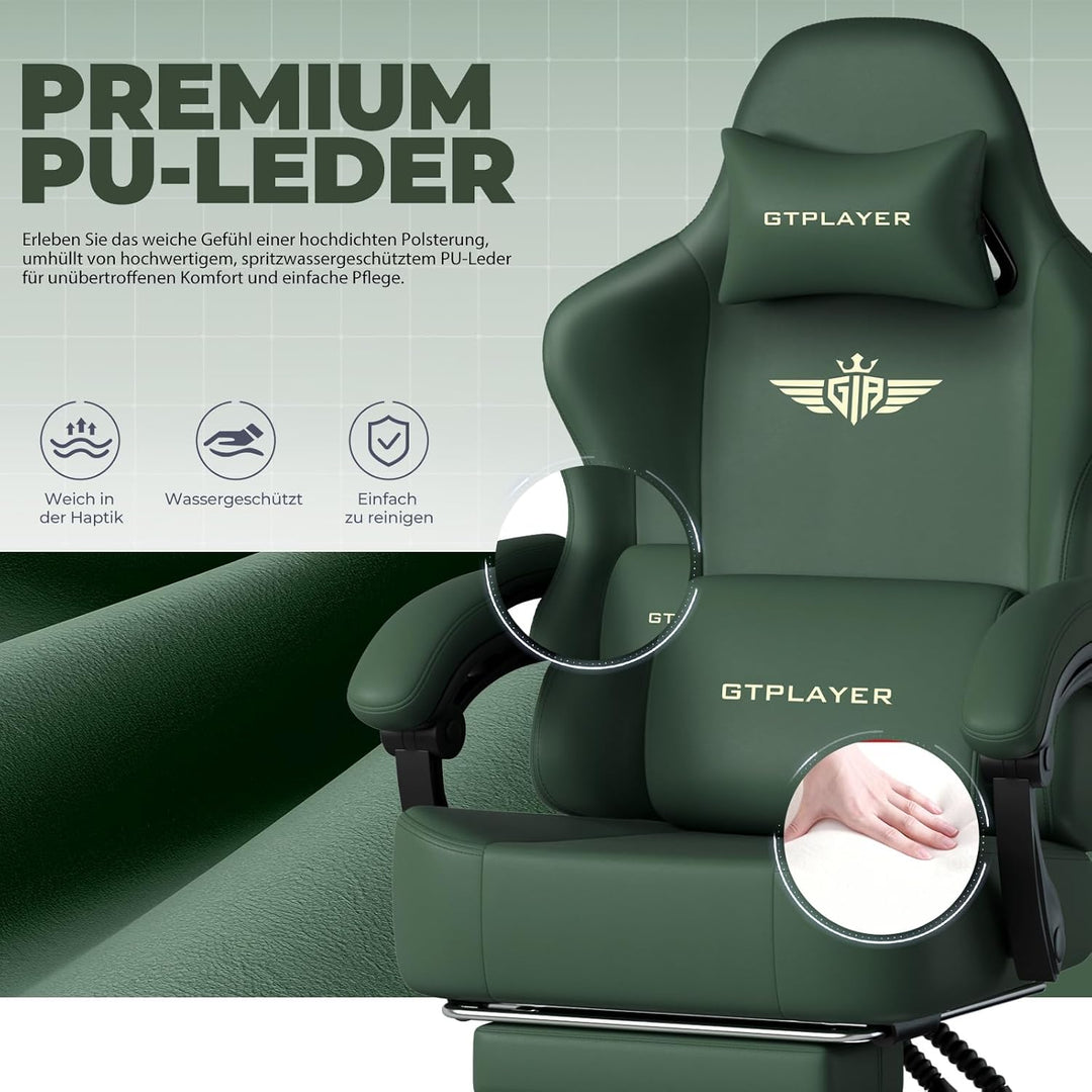 GTPLAYER Gaming Stuhl, Atmungsaktiver Bürostuhl, bürostuhl ergonomisch, Hochwertiger - Kunstleder, E