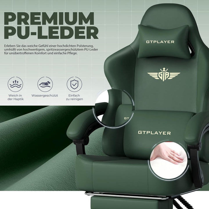 GTPLAYER Gaming Stuhl, Atmungsaktiver Bürostuhl, bürostuhl ergonomisch, Hochwertiger - Kunstleder, E