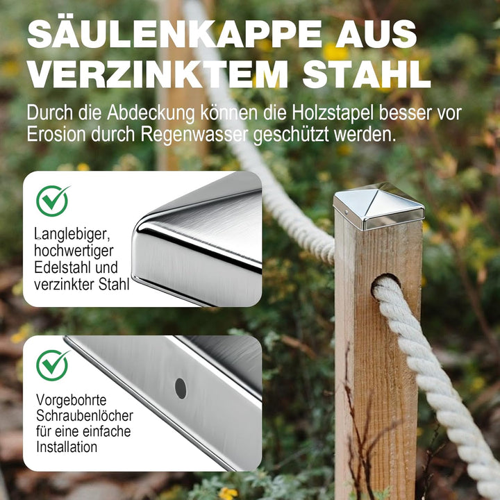 Pfostenkappe 9x9 cm 12 Stück mit 24 Schrauben, Verzinkte Metall Pfostenkappen in Pyramidenform, Zaun