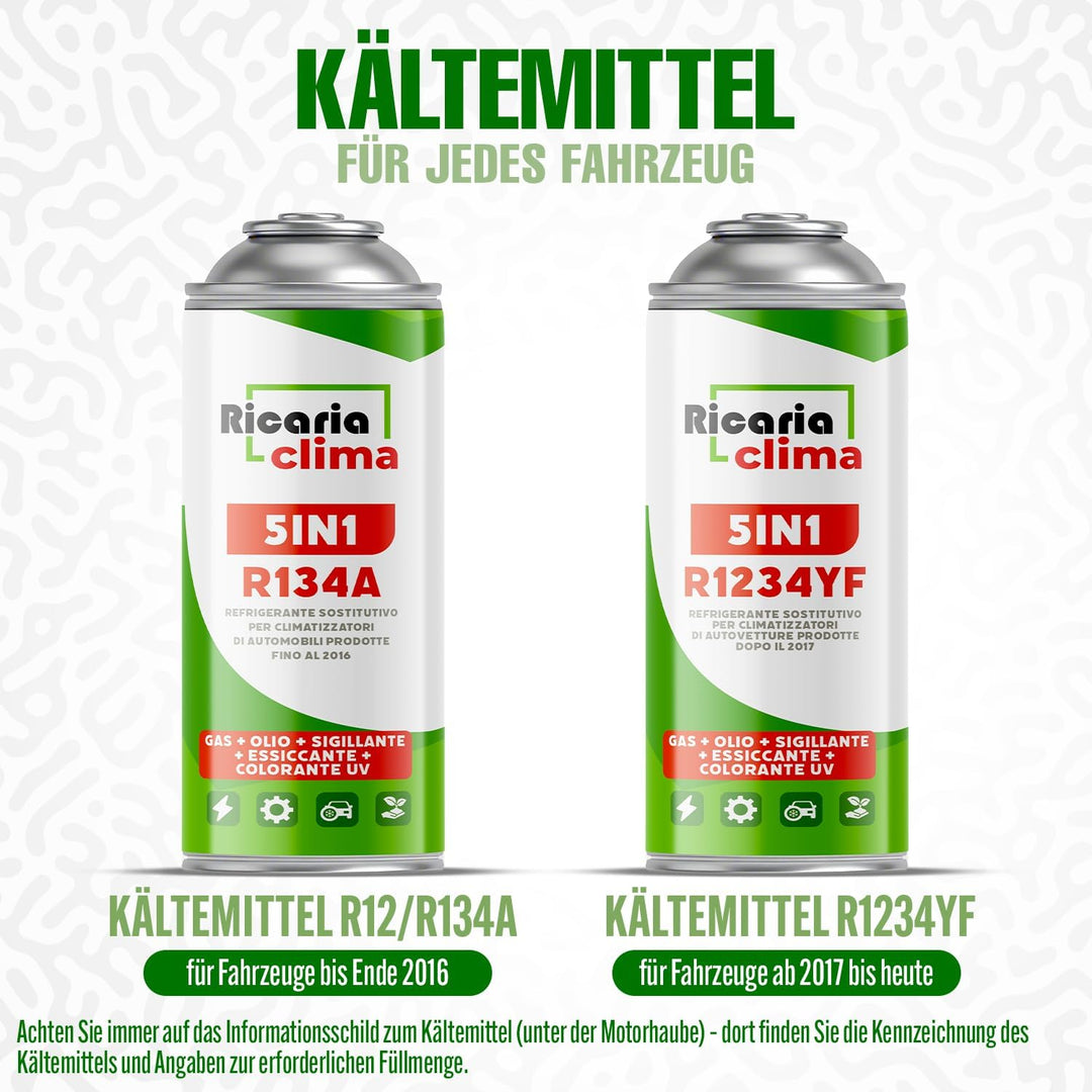 5in1 - Kältemittel R134a x 2, 235 g für Auto Klimaanlage mit Öl, Dichtungsmittel, UV-Farbstoff, Troc