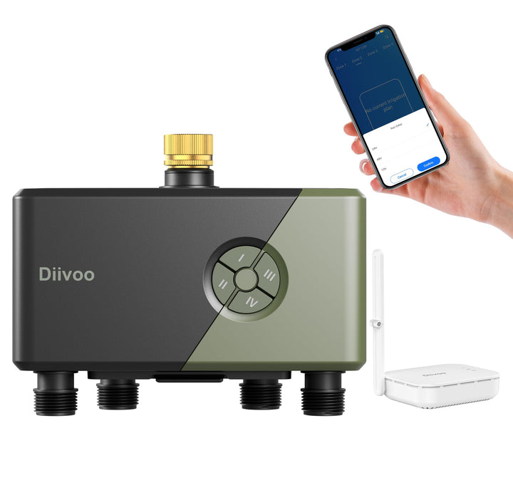 Diivoo WLAN Bewässerungscomputer 4 Ausgänge, Wasserzeitschaltuhr Gartenbewässerungssystem, Zeitschal