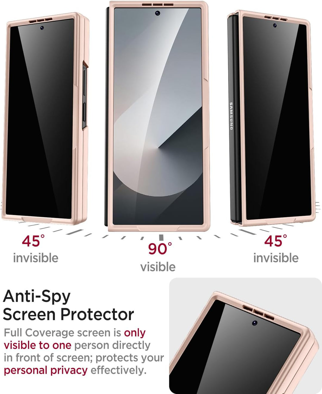 Miimall Kompatibel mit Samsung Galaxy Z Fold 7 Hülle mit S-Pen Holder, [Anti-SPY Displayschutz] Ultr