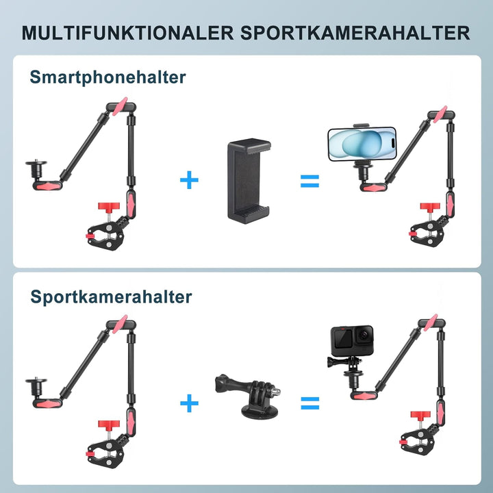 Magic Arm mit Super Clamp 23''/59cm, ZAKVOP Webcam Halterung mit Klemme, 360°Flexibel Magic Arm Clam