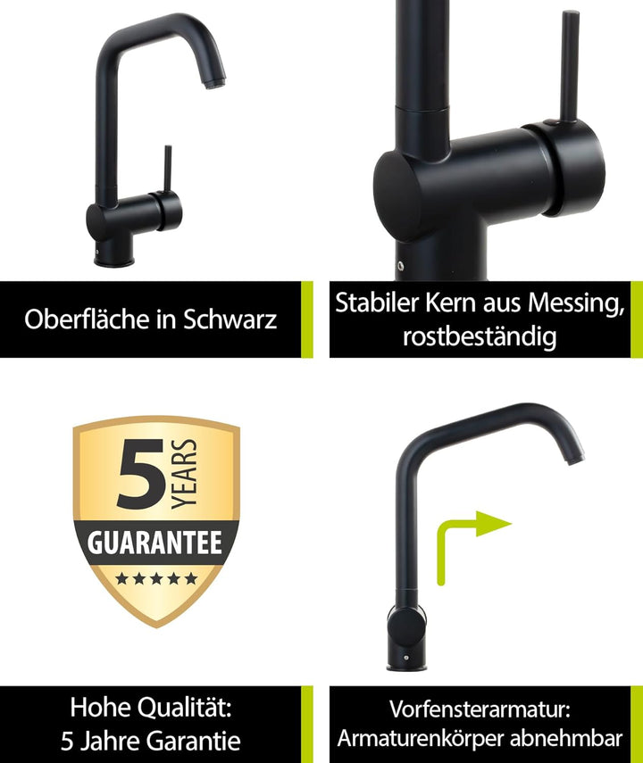 'aquaSu® Vorfensterarmatur Larina mit Wasserspar-Kartusche, herausnehmbar, hoher Auslauf, Kaltwasser