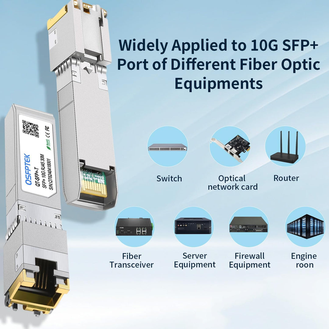 QSFPTEK 10G SFP+ Kupfer RJ45 Modul 10GBASE-T Transceiver Kompatibel für Arista SFP-10GE-T, up to 30m