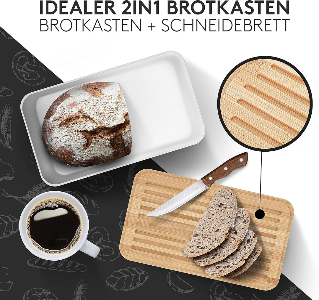 DIVARØ Brotkasten – Brotbox mit Bambusdeckel [2in1 Funktion] – Aus Karbonstahl für lange Frische – N