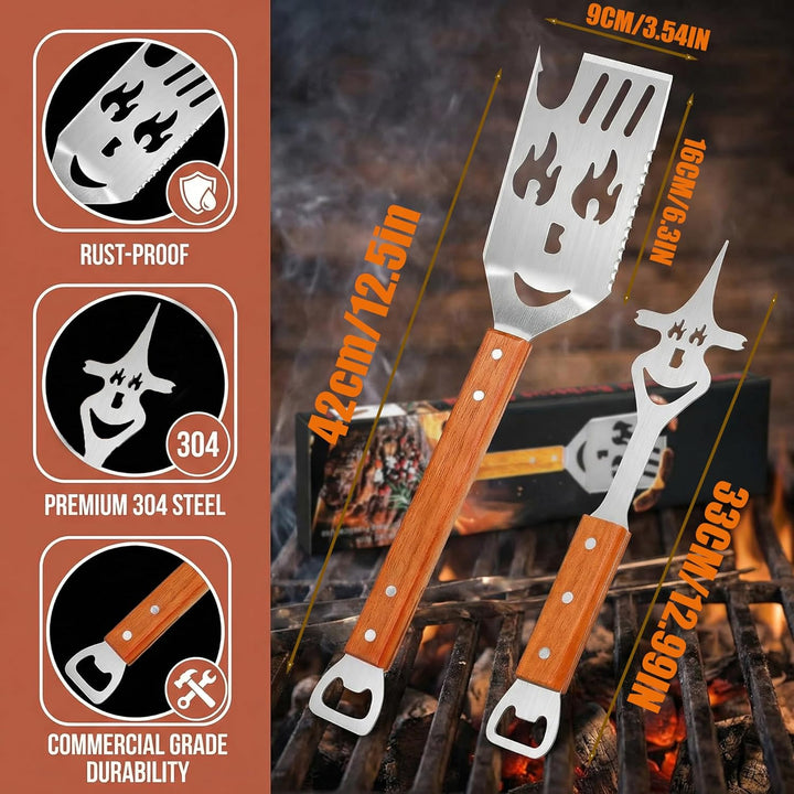 2 Stück Grillbesteck, Multifunktions Grillwerkzeug, Outdoor Grillutensilien, 8 in 1 Multifunktionale