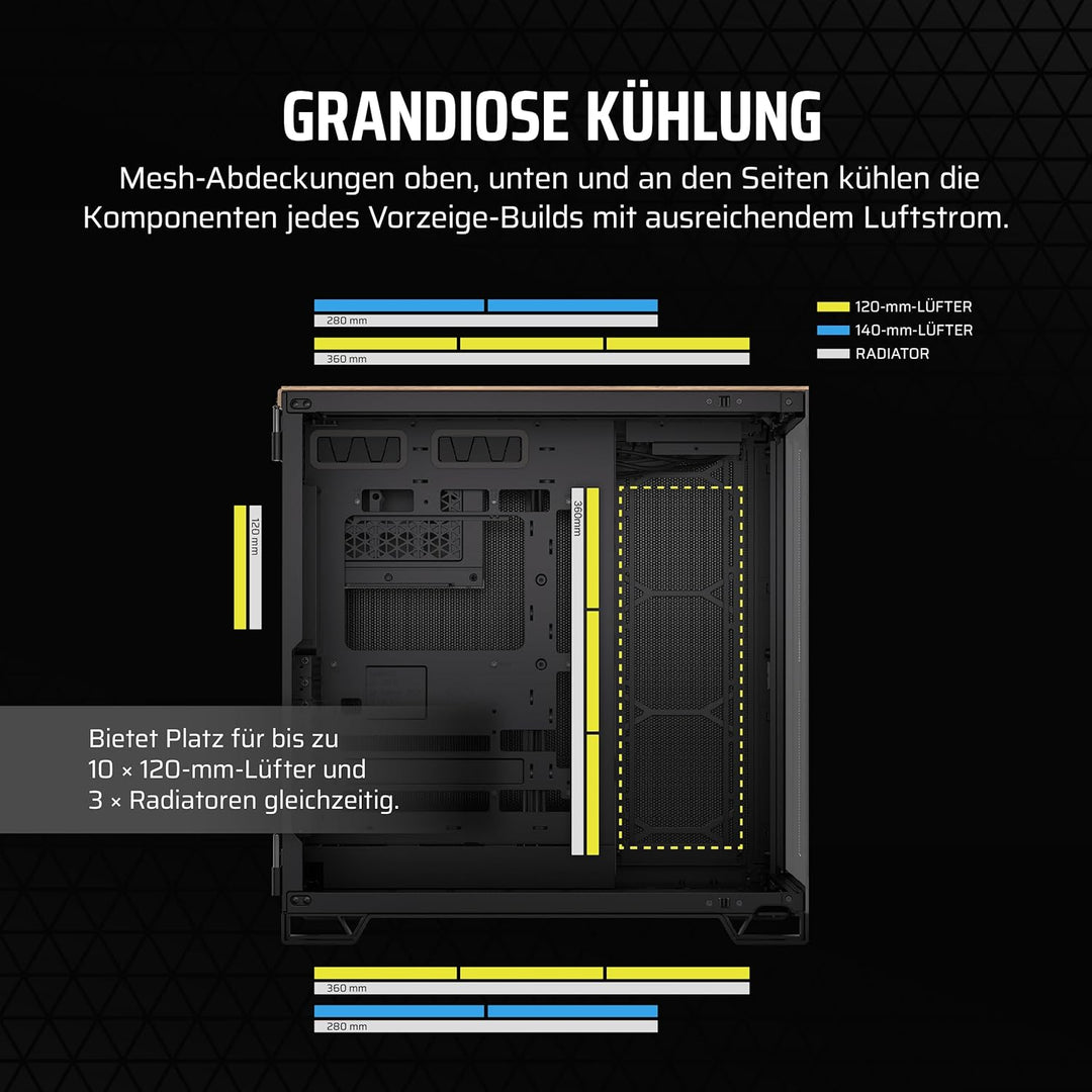 CORSAIR 6500X Mid-Tower ATX-Doppelkammer-PC-Gehäuse – Gehärtetes Panoramaglas - Umgekehrte Verbindun