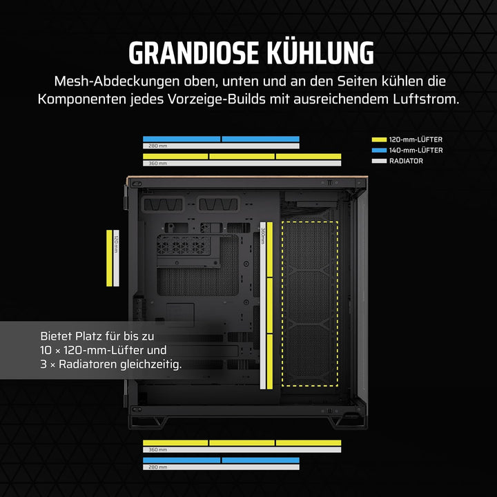 CORSAIR 6500X Mid-Tower ATX-Doppelkammer-PC-Gehäuse – Gehärtetes Panoramaglas - Umgekehrte Verbindun