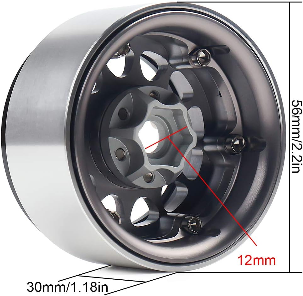 INJORA 4PCS 1,9 Beadlock Felgen Metall Räder Felge Set für 1:10 RC Rock Crawler Axial SCX10 pro SCX1