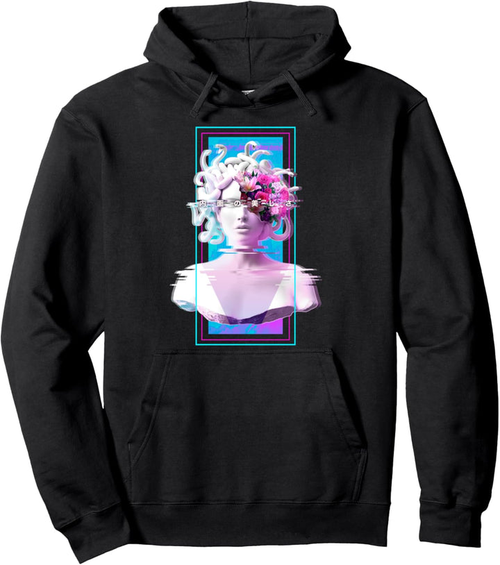 Vaporwave Medusa Statue Ästhetische Kunst Glitch Japanische Otaku Pullover Hoodie